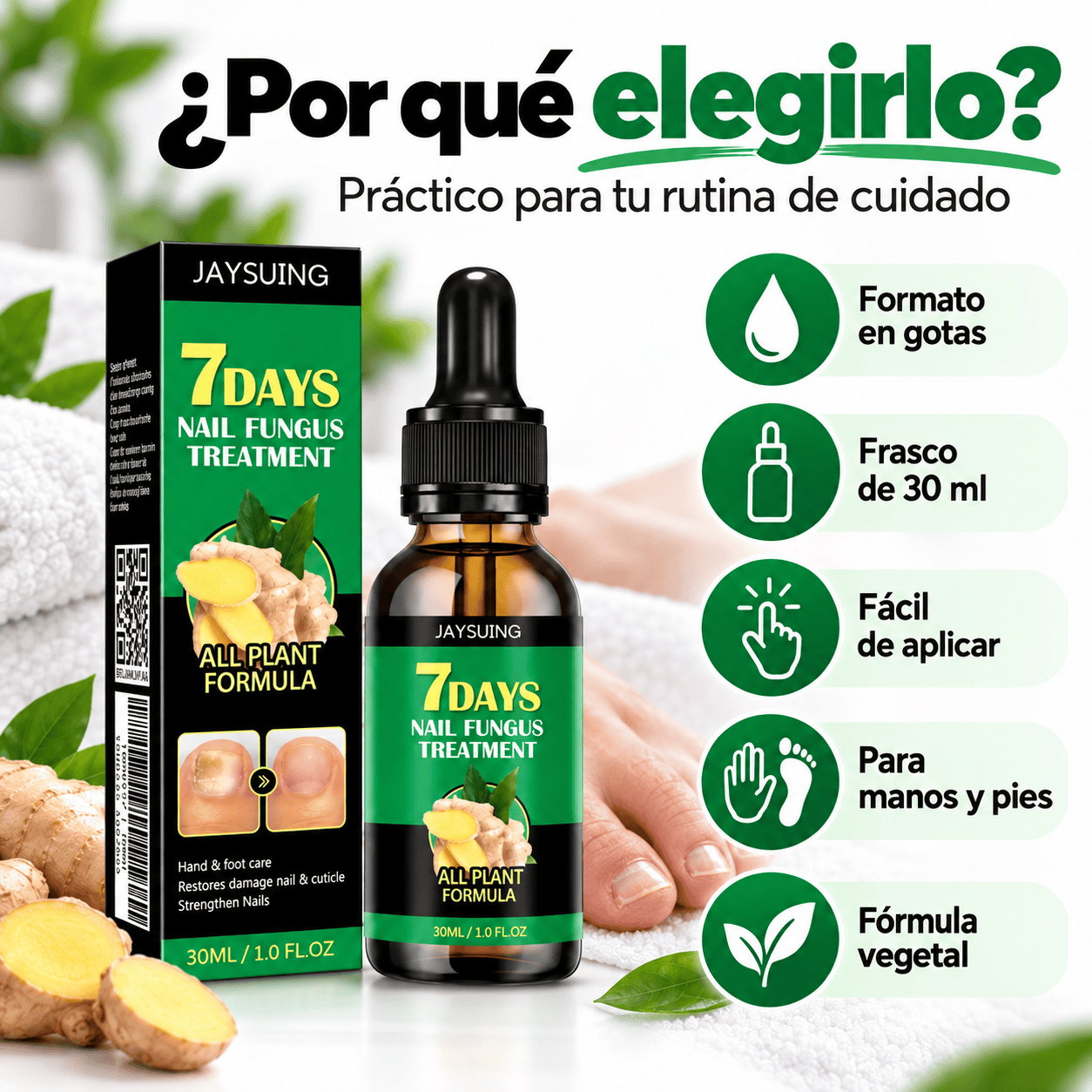 SEFUDUN 7 Days tratamiento para hongos en las uñas de 60 ml con gotero y extracto de jengibre