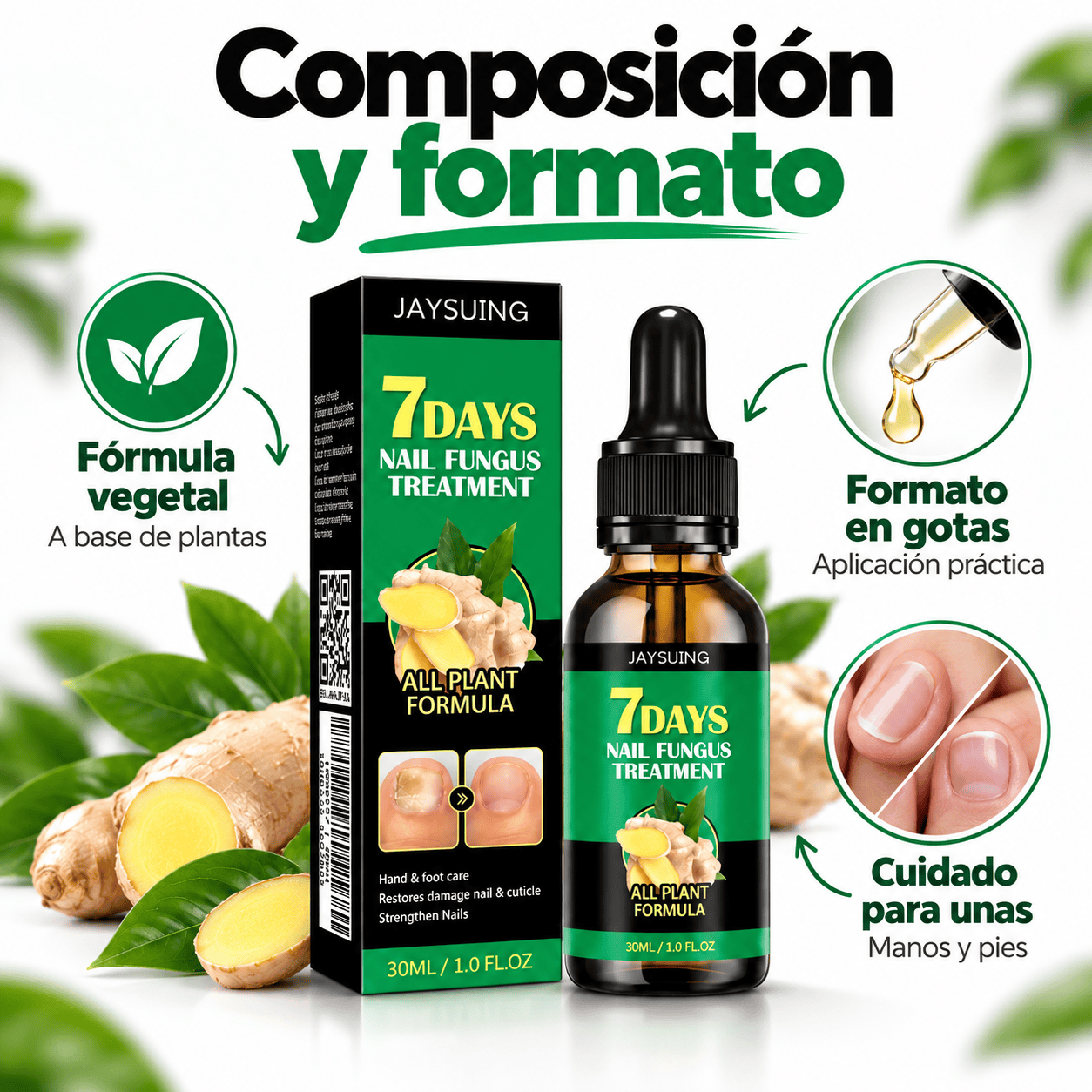 SEFUDUN 7 Days tratamiento para hongos en las uñas de 60 ml con gotero y extracto de jengibre