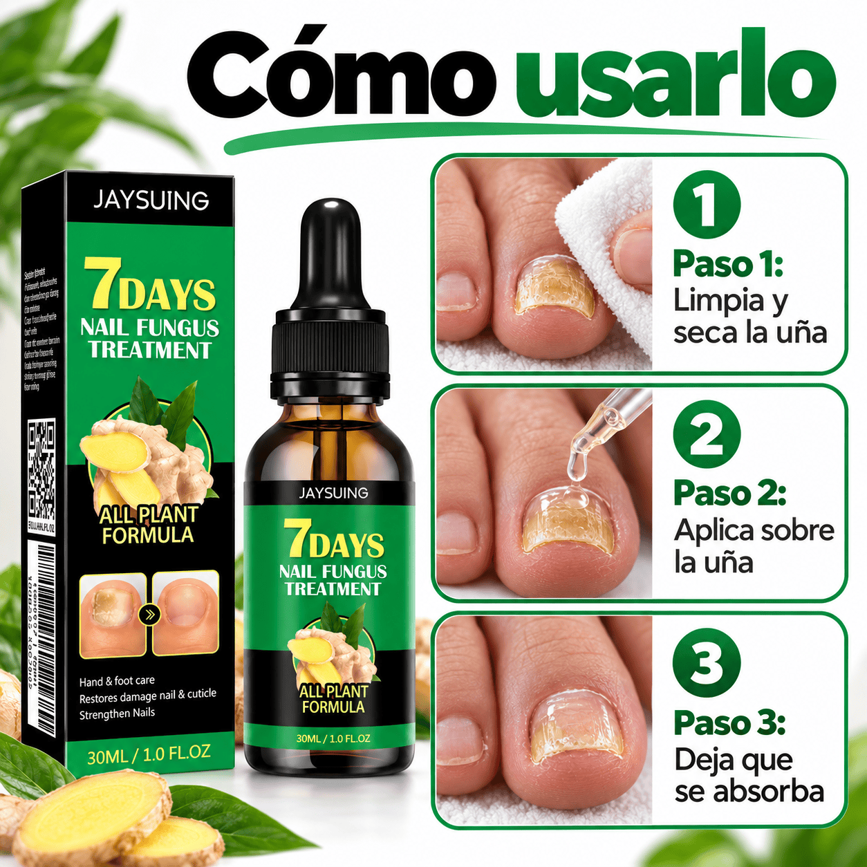 SEFUDUN 7 Days tratamiento para hongos en las uñas de 60 ml con gotero y extracto de jengibre