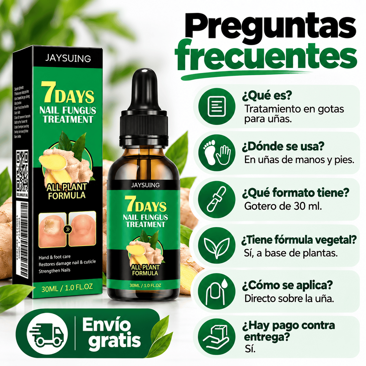 SEFUDUN 7 Days tratamiento para hongos en las uñas de 60 ml con gotero y extracto de jengibre